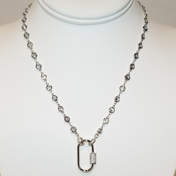 CZ Oval Carabiner Lock Pendant Charm Necklace NEW - Picture 11 of 11